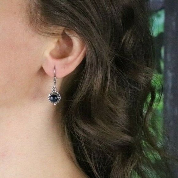 Sterling Silver Black Cats Eye Quartz Earrings Dangle Drop Earrings - Picture 3 of 8